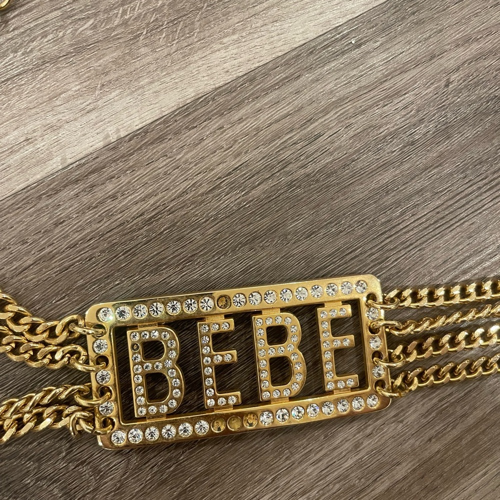 Bebe Gold Chain Belt with Rhinestones